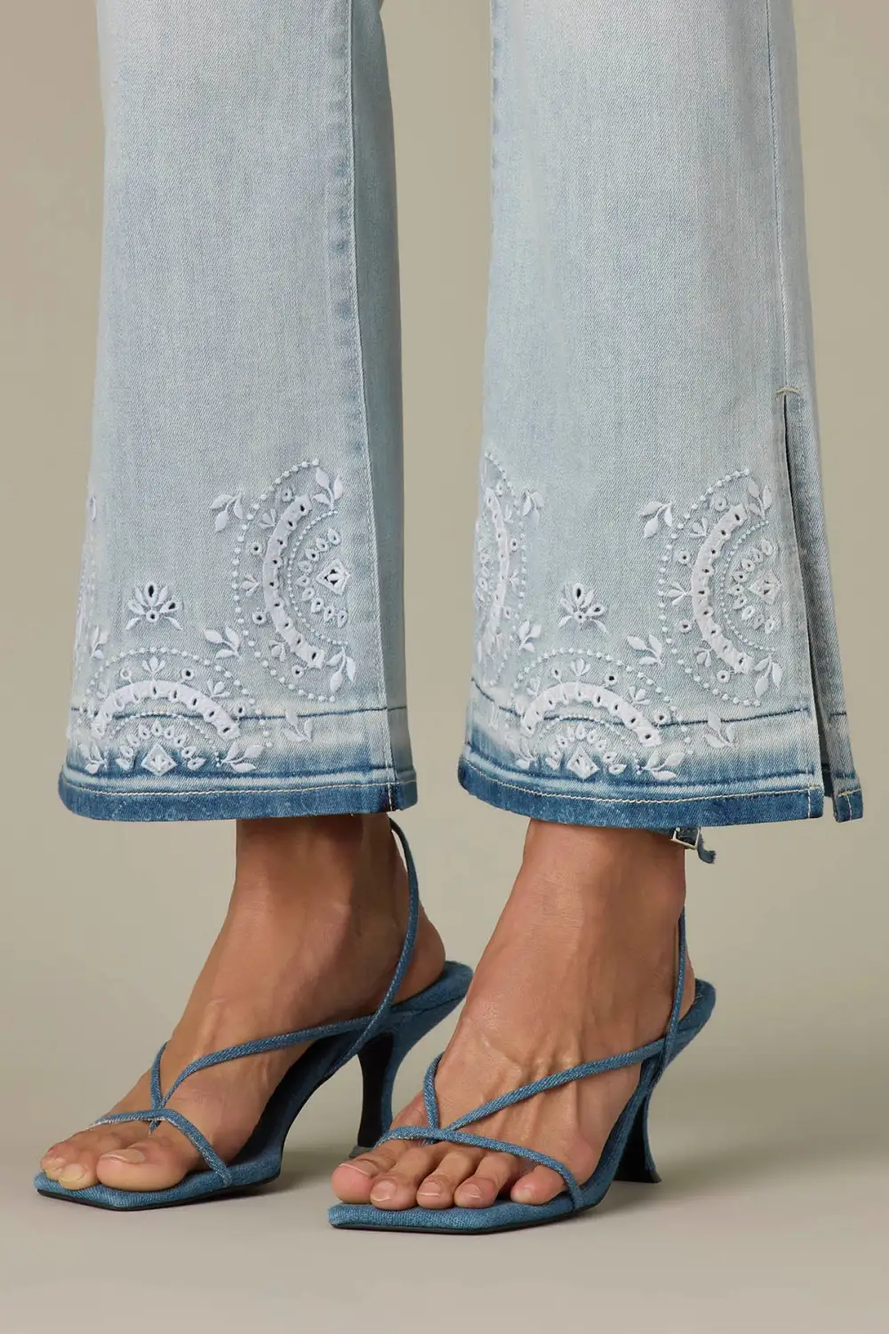  High Rise Embroidered Clean Finish Hem Petite Jeans