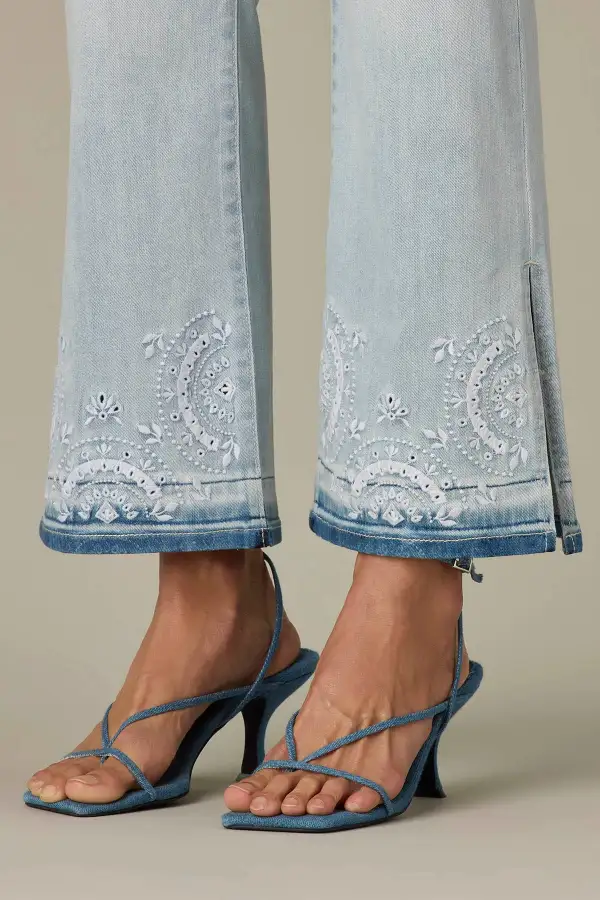  High Rise Embroidered Clean Finish Hem Petite Jeans