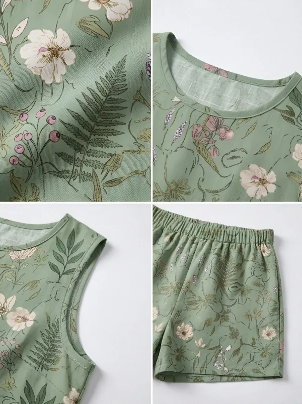 Women's Botanical Garden Floral Printed Sleeveless Shorts Set