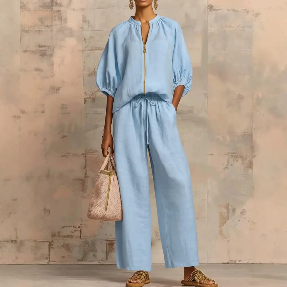 Wide-Leg Denim Stretch Women's Matching Set
