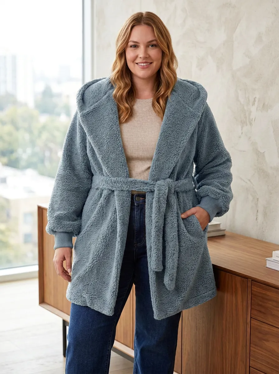 Casual Teddy Fleece Hooded Cardigan