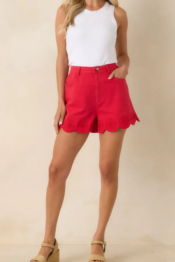 Cotton Scalloped Hem Tailored Shorts