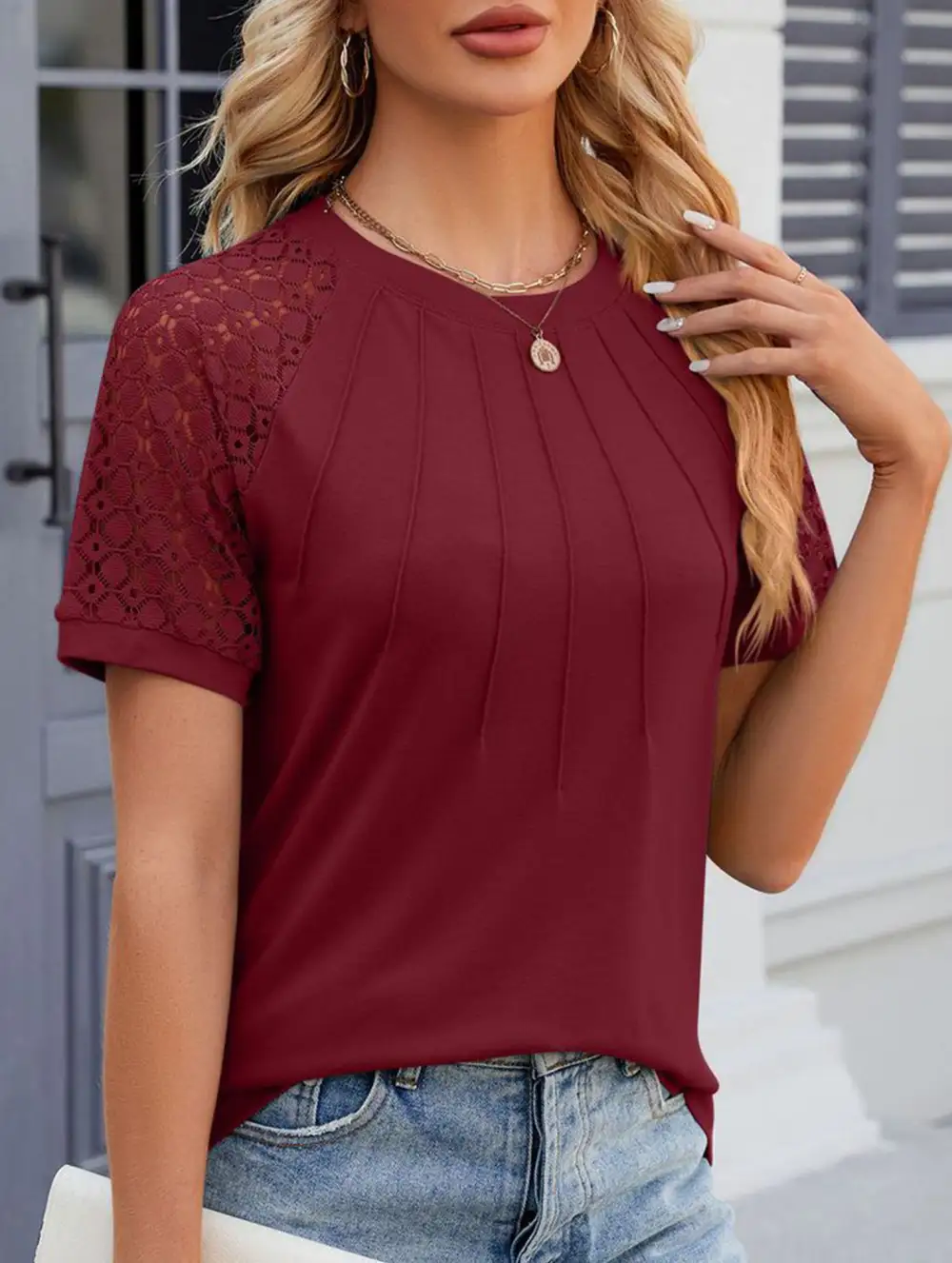 Lace Patch Crew Neck Tee