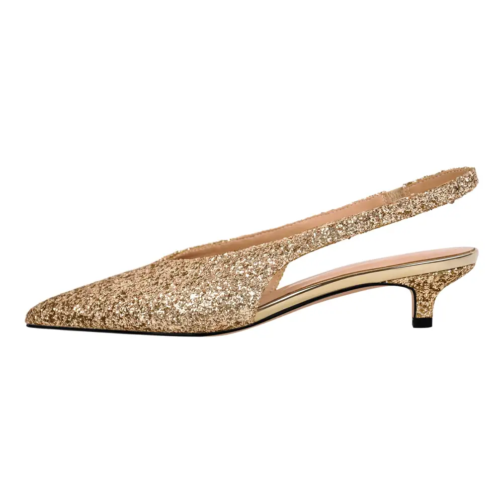 Glitter Pointed Toe Low Heel Slingback Pumps