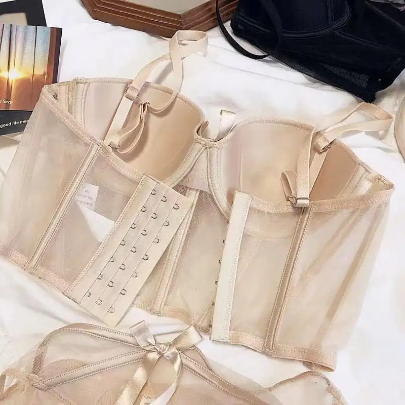 Bow Mesh Corset Lingerie Set