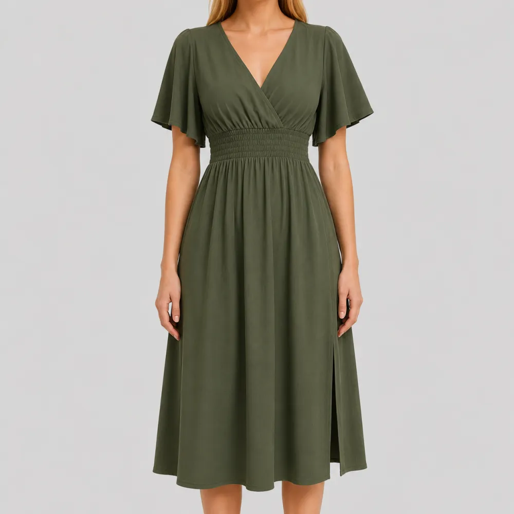 Smocked V-Neck Maxi Dress