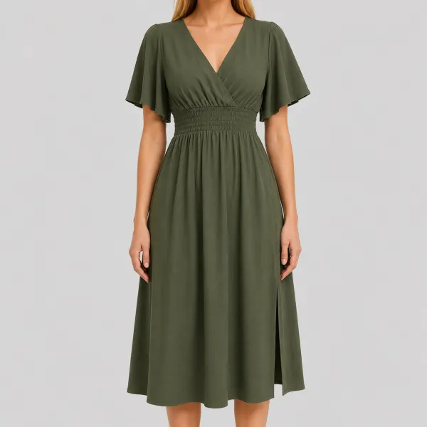 Smocked V-Neck Maxi Dress