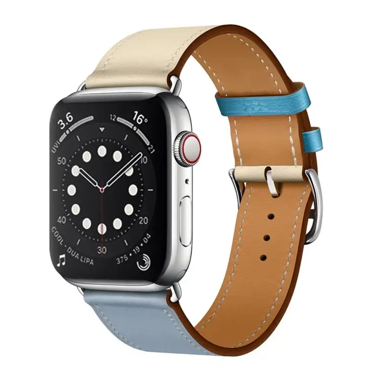 Two-Tone Single Loop Leather Wrist Strap Watch Band for Watch Series 3 & 2 & 1 38 mm - Grey Blue And Pink White And Ice Blue