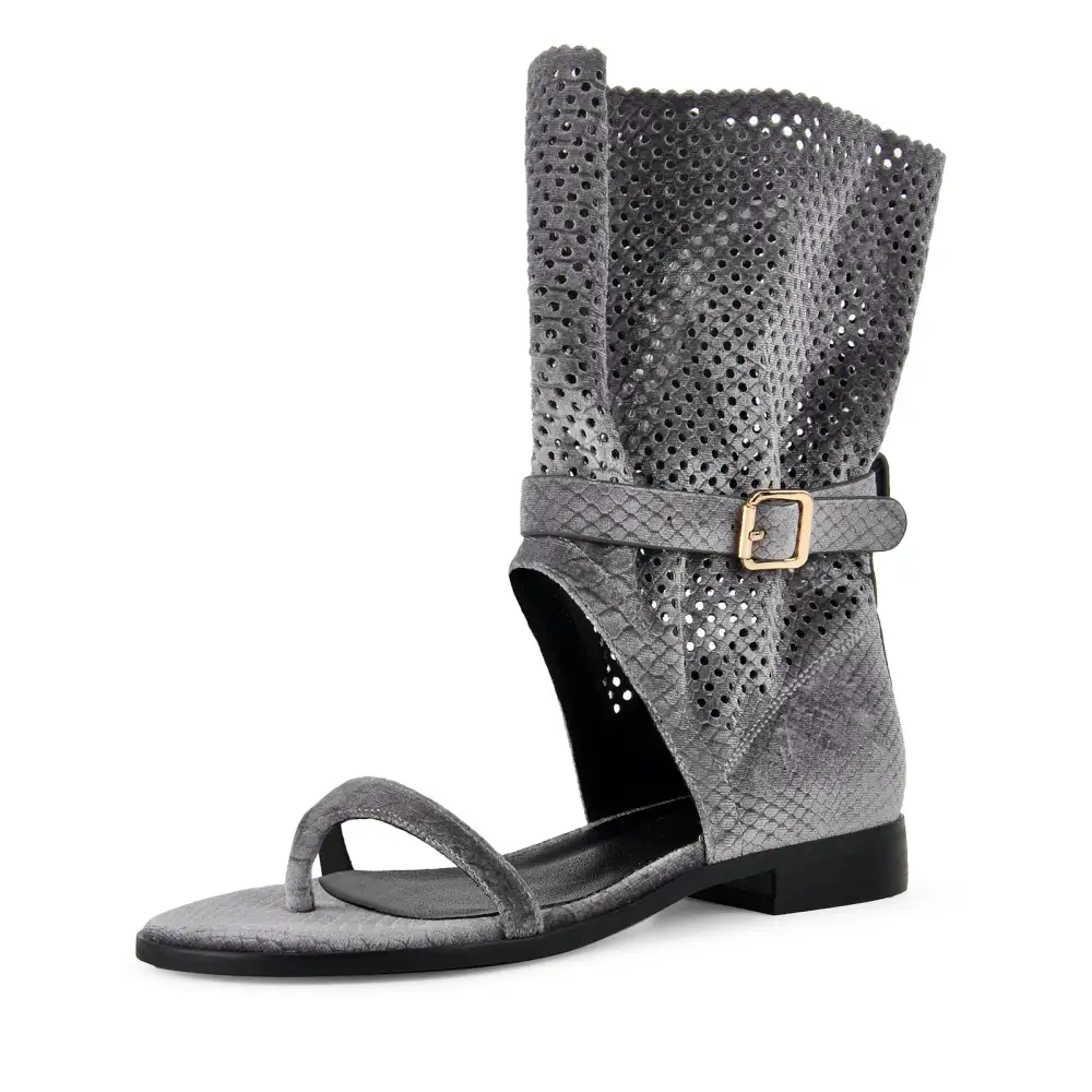 Flip-Flop Buckle Cutout Flat Bootie Sandals