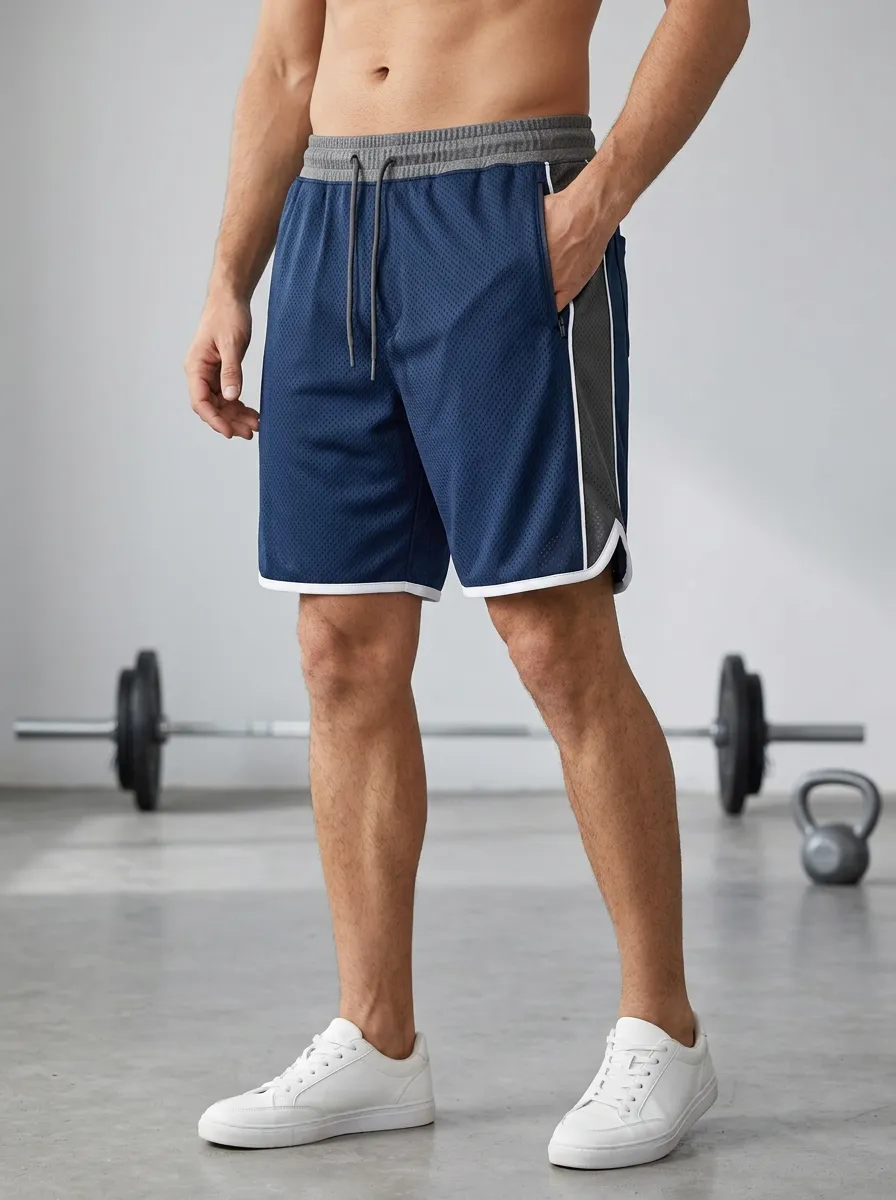 Men's Color-Block Mesh Athletic Shorts