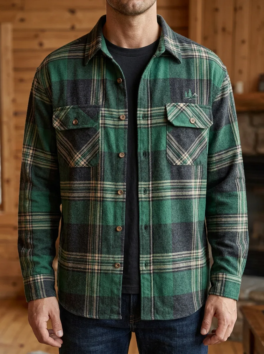 Mountain Pine Tree Plaid Twin Pocket Shirt