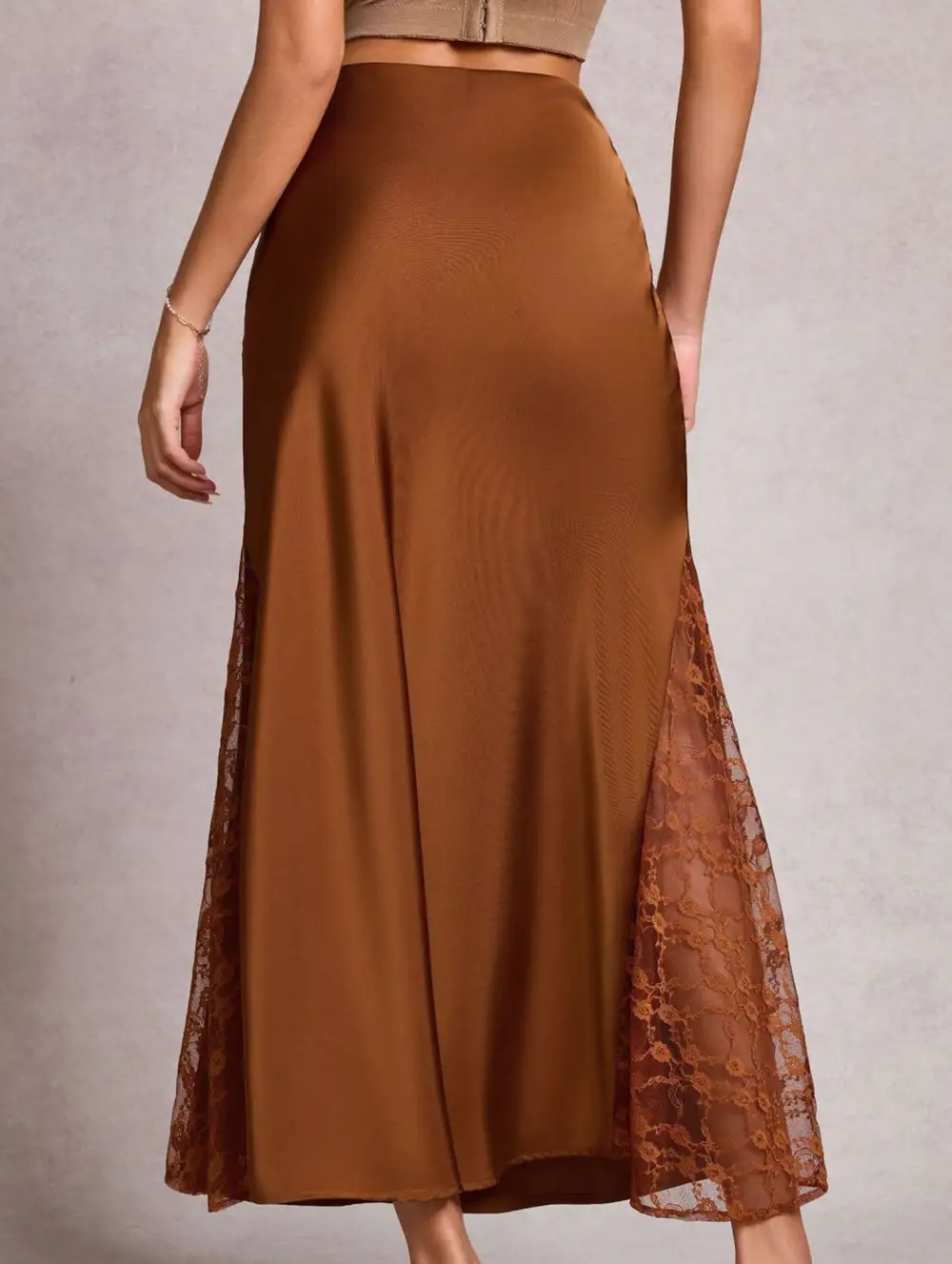Satin Lace A-Line Midi Skirt