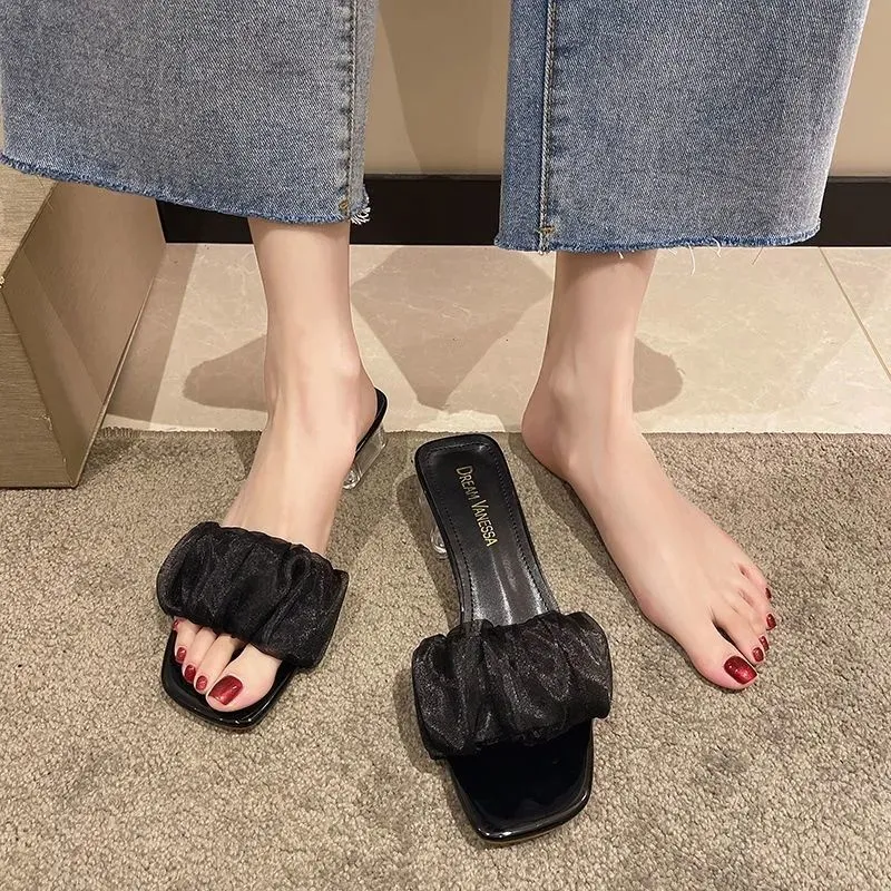 Slip On Square Toe Block Heel Sandals