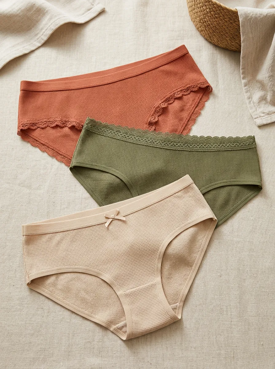 Women's Flat-Waistband Waffle-Knit Briefs Set