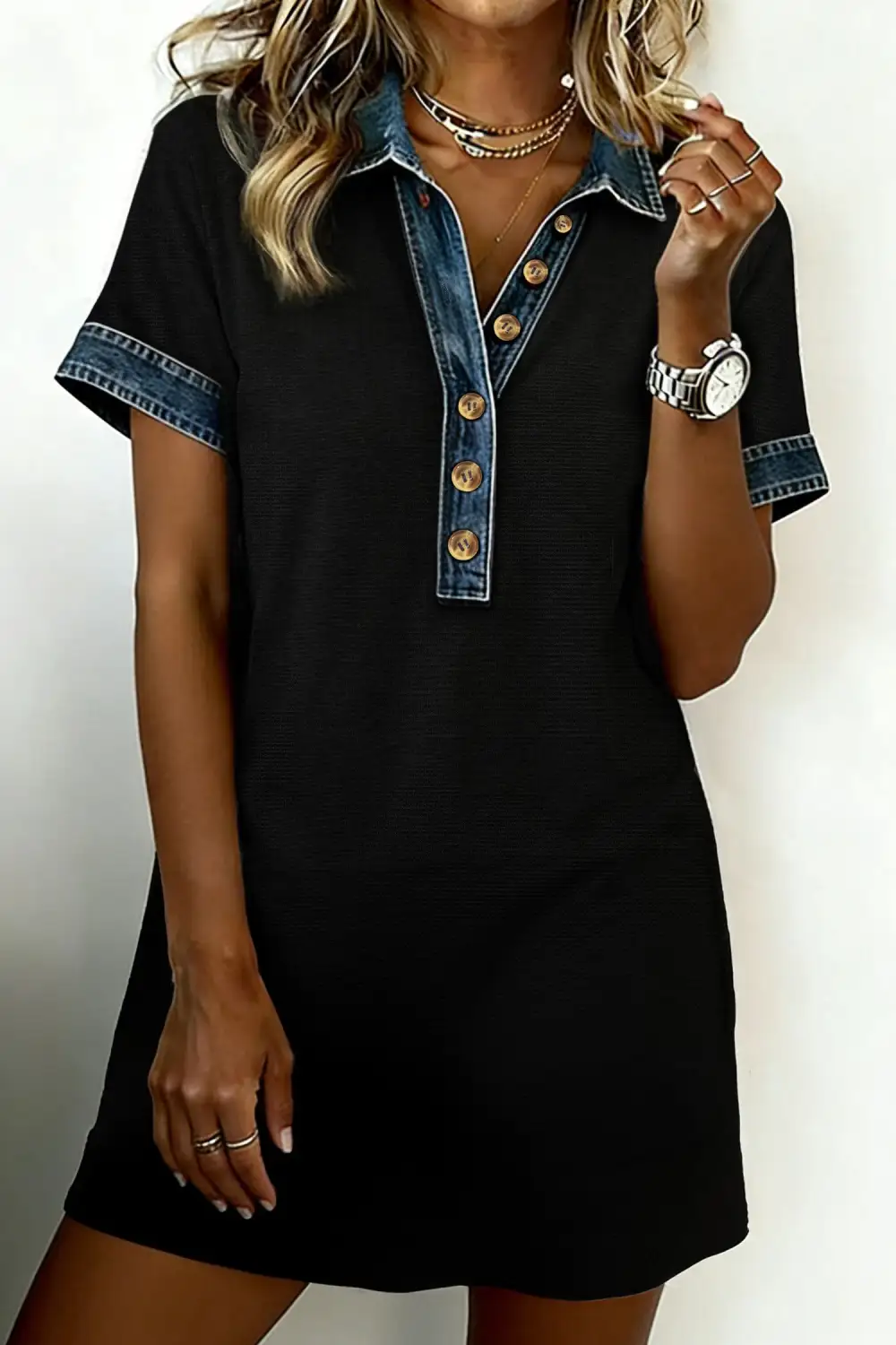 Patchwork Denim Knit Sweater Dress