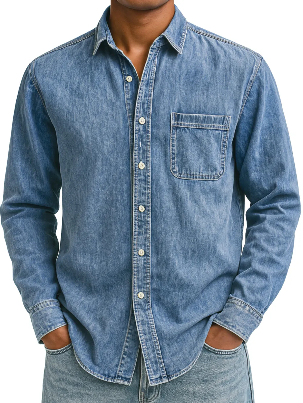 Relaxed Long Sleeve Open Collar Shirt