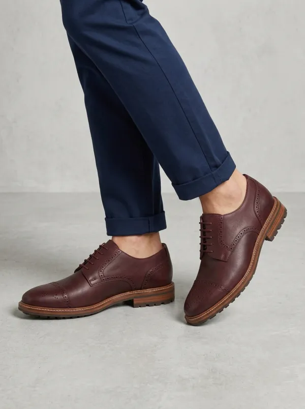 Men's Classic Burgundy Brogue Cap Toe Leather Oxford Shoes