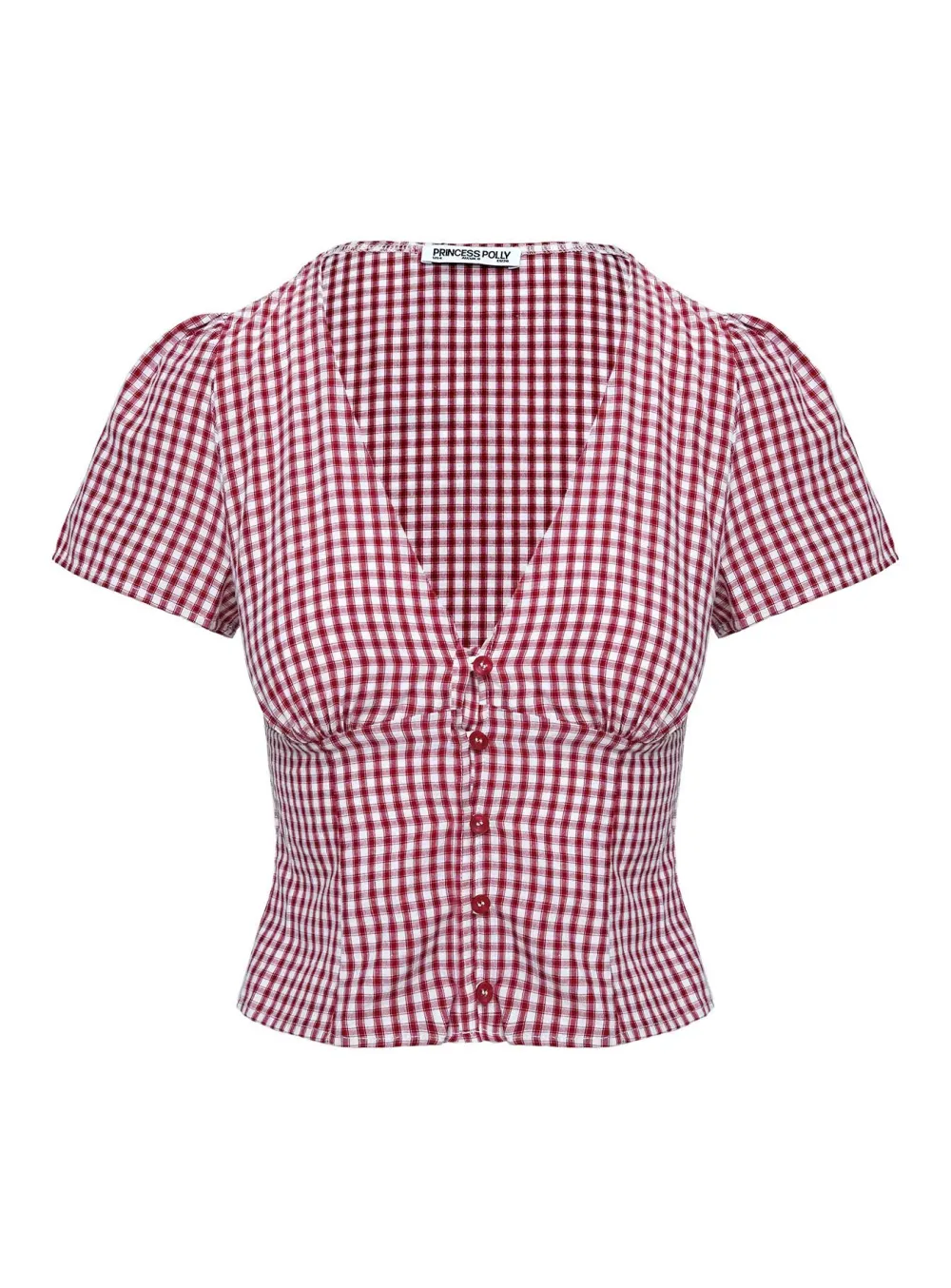 Red Gingham Cropped Button-Up Shirt