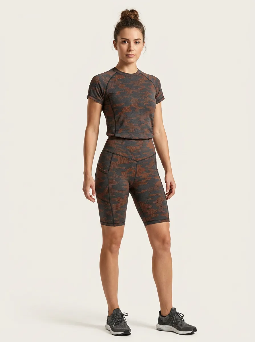 Women's Fitness Camouflage Printed Yoga Short Set