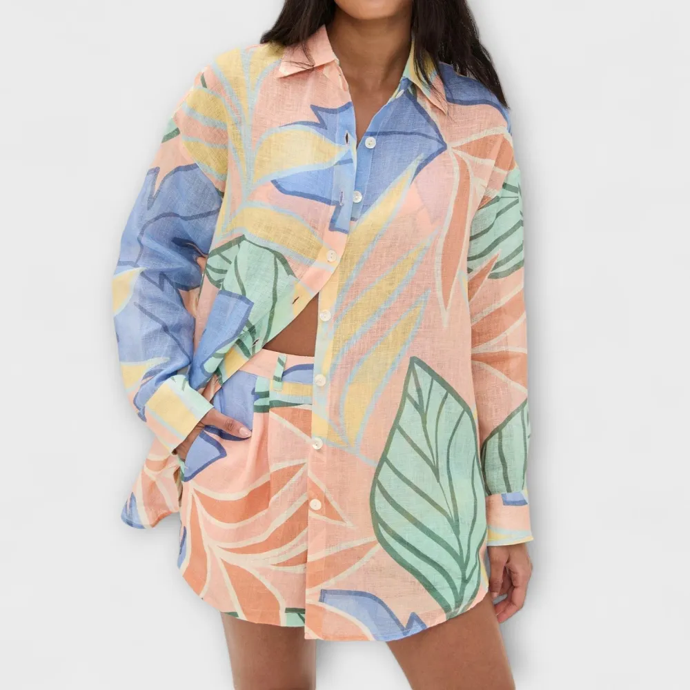 Tropical Leaf Print Leaf Print Shorts Matching Set