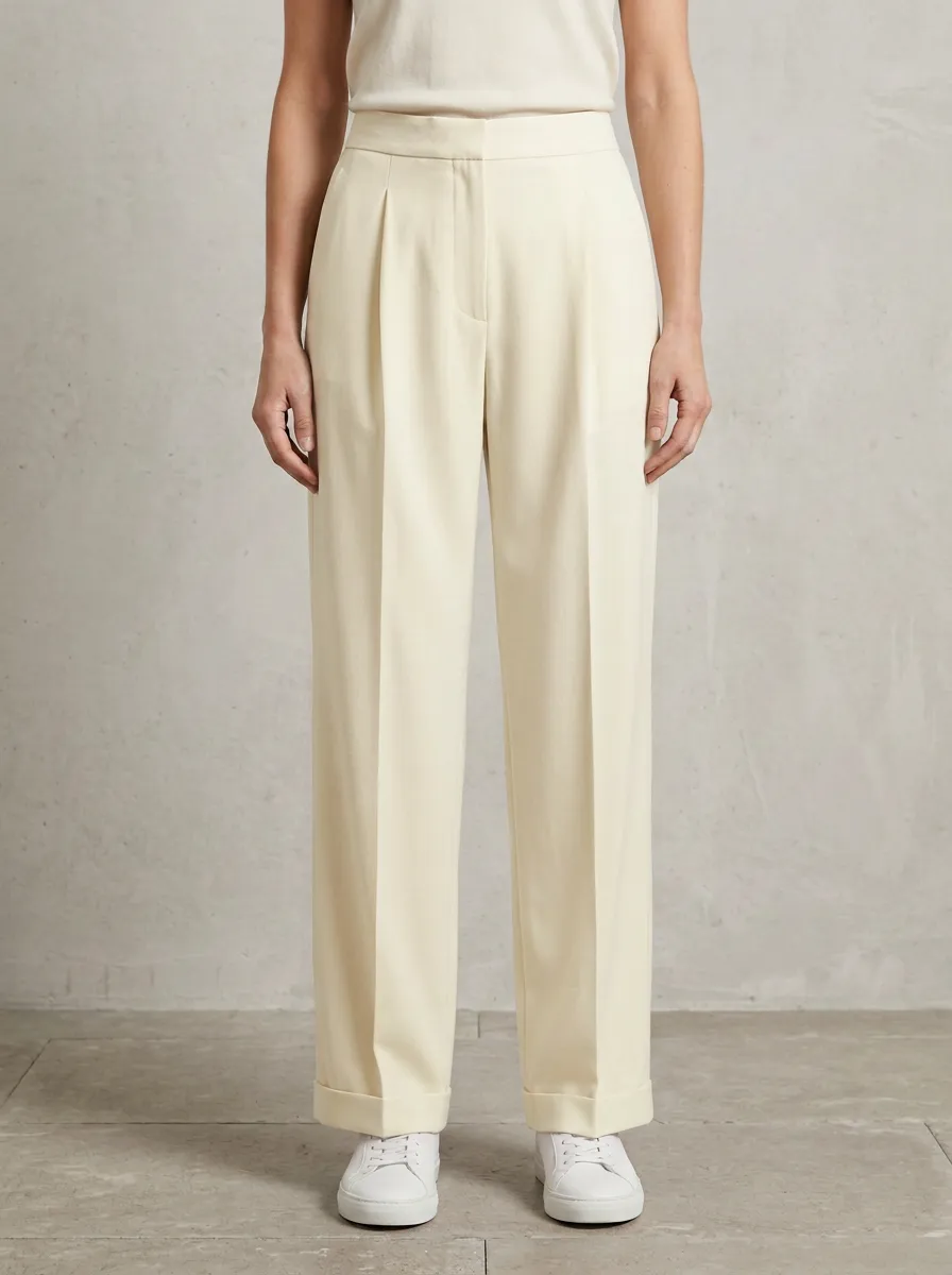 Structured Finish Pleated Wide-Leg Trousers