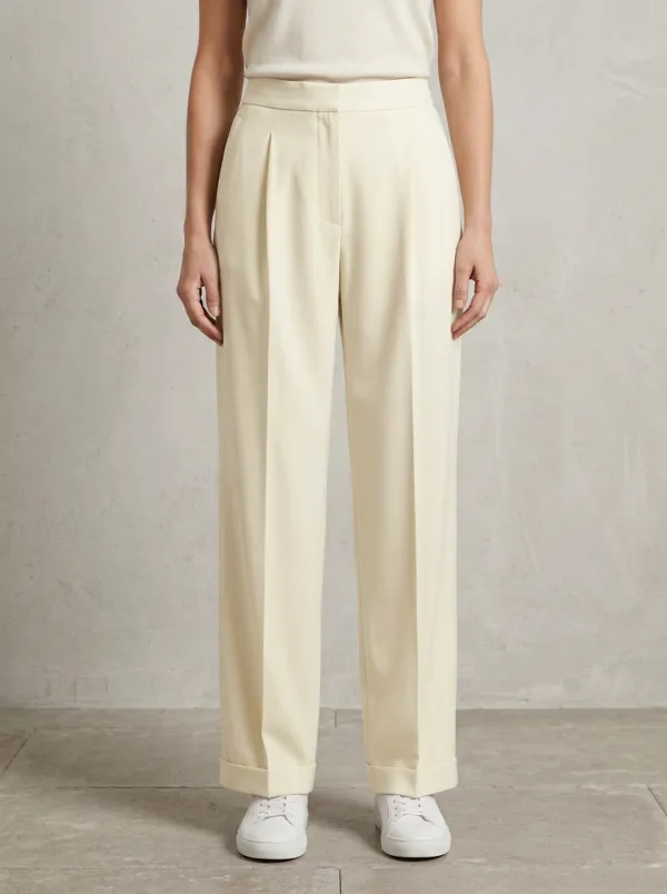 Structured Finish Pleated Wide-Leg Trousers