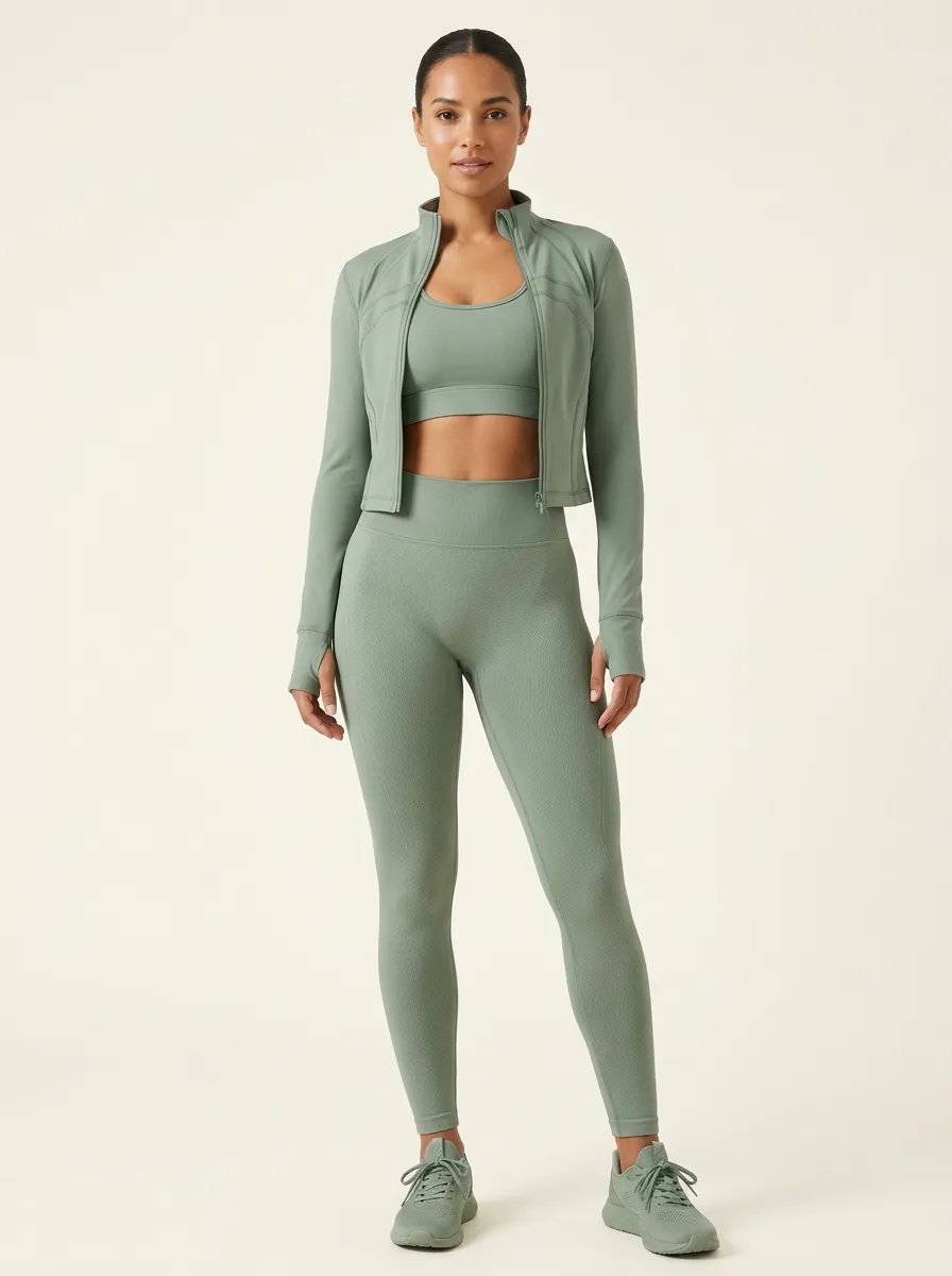 Training Textured Detail Seamless Design Edit Women's Three Piece Activewear Set