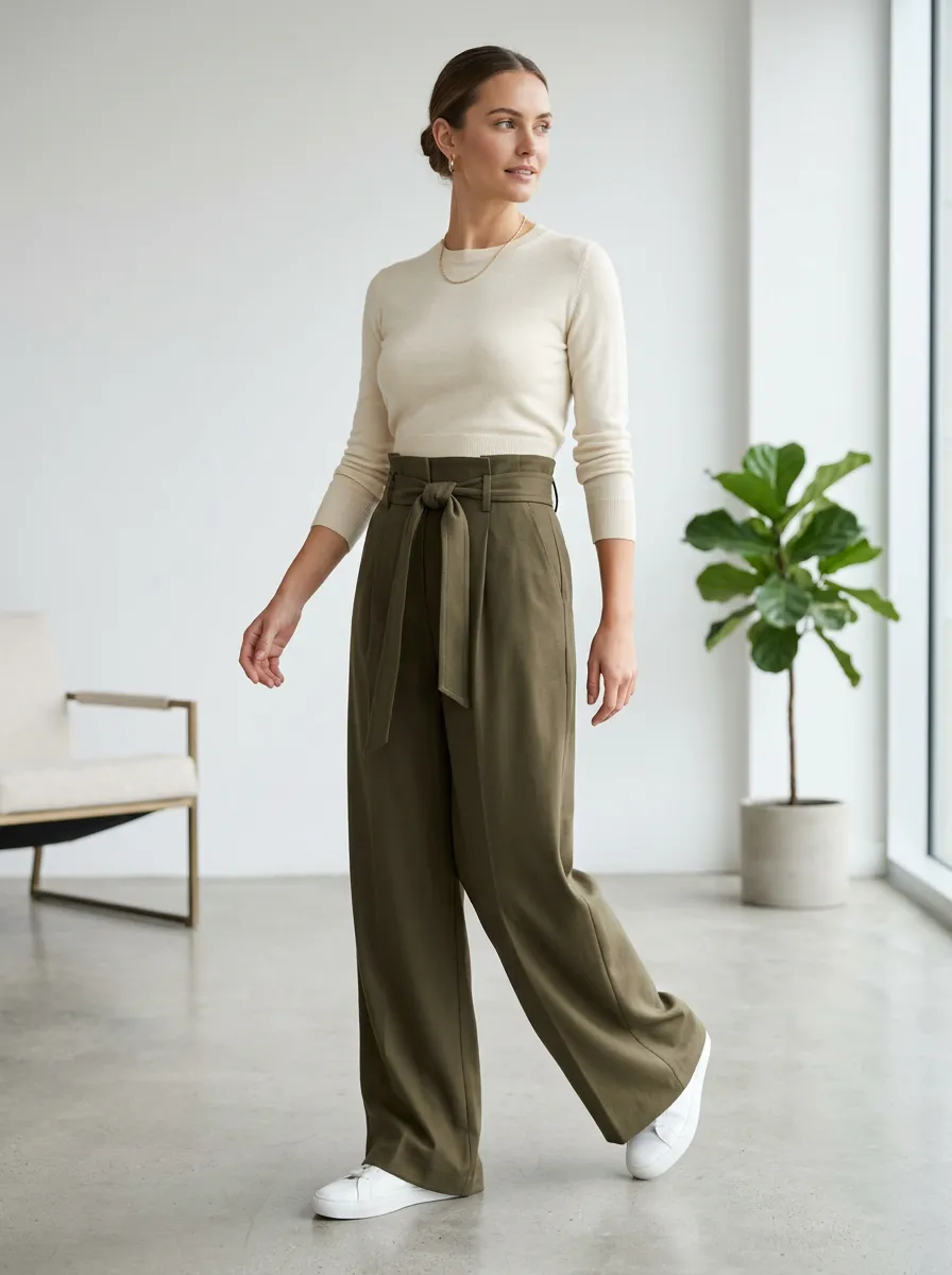 Classic High-Waist Pleated Women's Wide-Leg Trousers