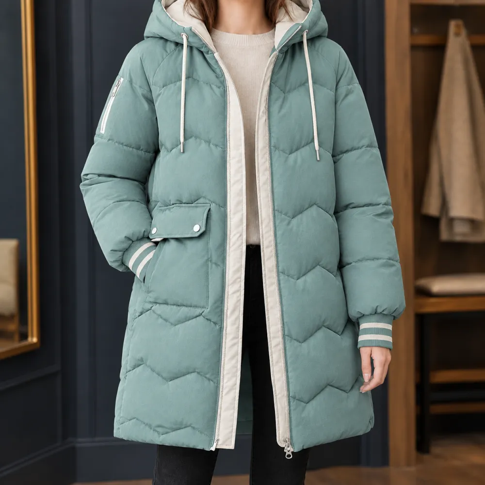 Chevron Hooded Quilted Jacket
