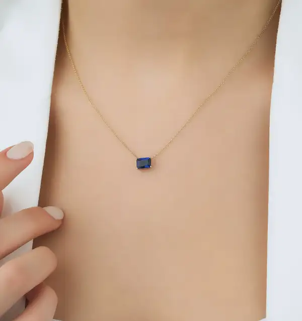 Emerald Cut Solitaire Sapphire Necklace