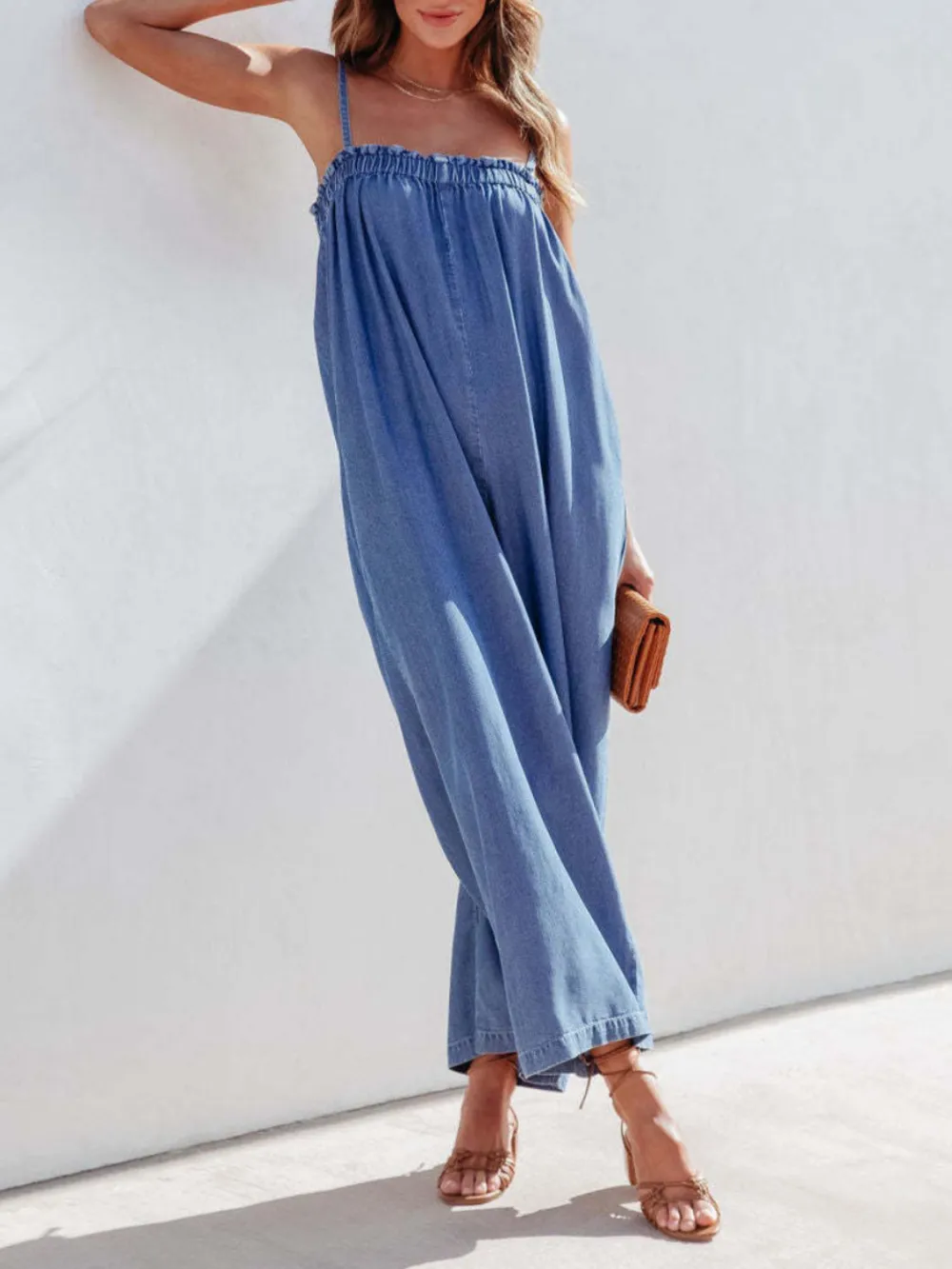 Spaghetti Strap Wide Leg Denim Everyday Accessory