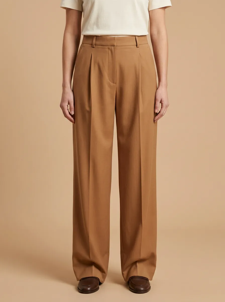 Side Pockets Pleated High Rise Wide Leg Trousers