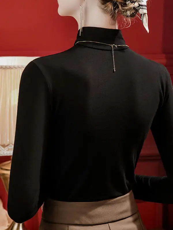 Long Sleeve Curve Fit Cutout Pleat Detail Panel Detail High Neck T-Shirt