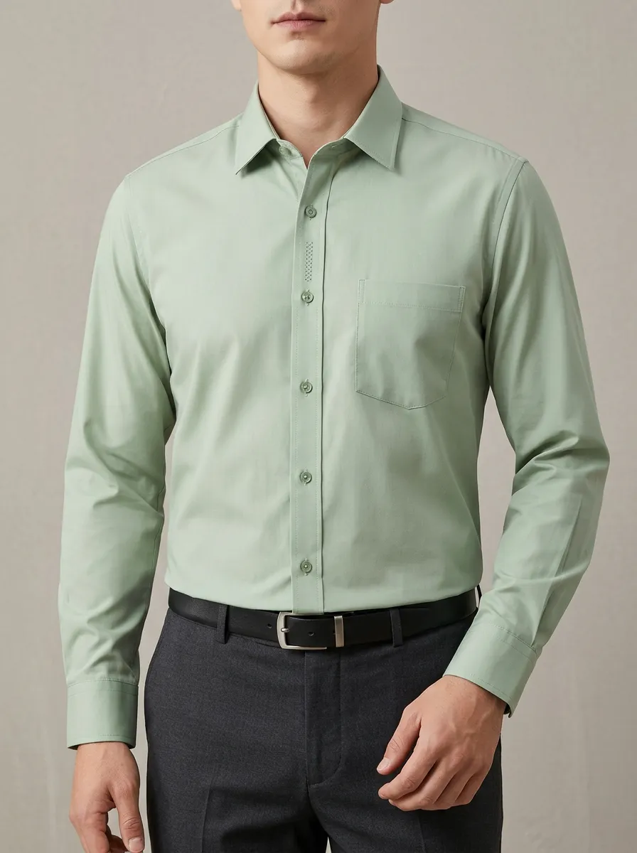 Men's Non-Iron Cotton Solid Sage Green Button Down Shirt