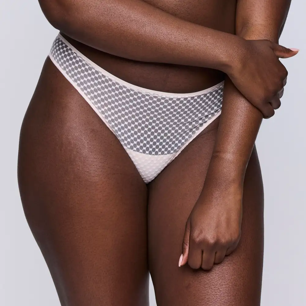 Women's High Cut Elastic Waistband Cotton Gusset Embroidery Mesh Cotton Stretch Fit Tanga Panty