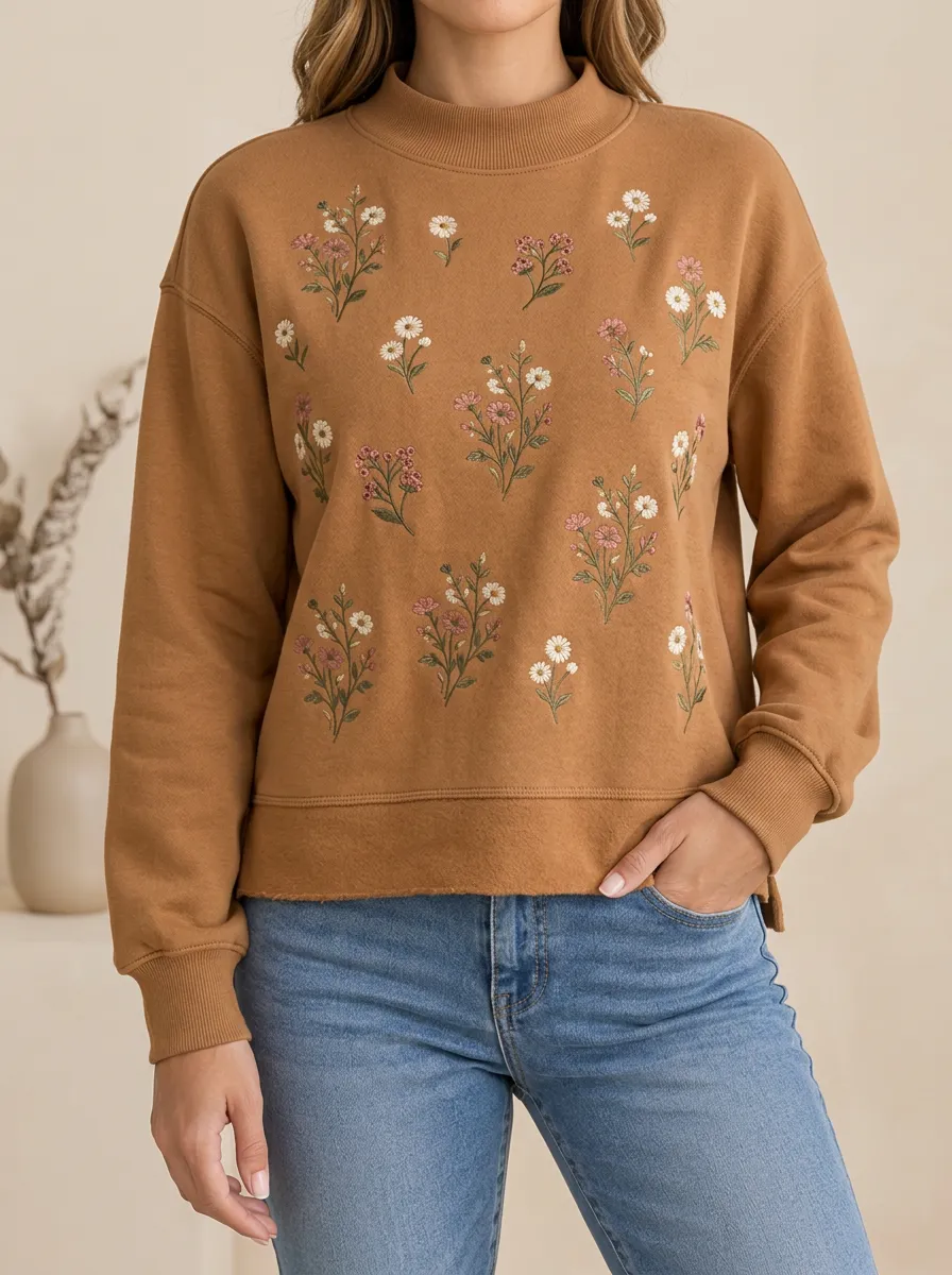 Women's Casual Sweatshirt with High Neck Short Sleeve Detail