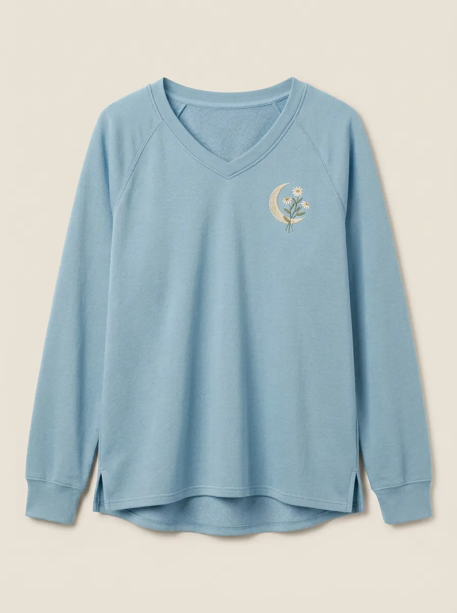 Women's Celestial V-Neck Embroidered Pullover