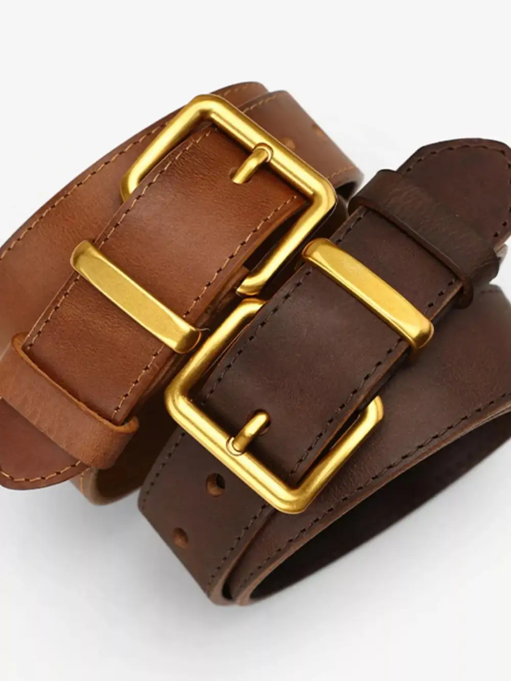 Modern Classic Leather Belt with Golden Buckle
