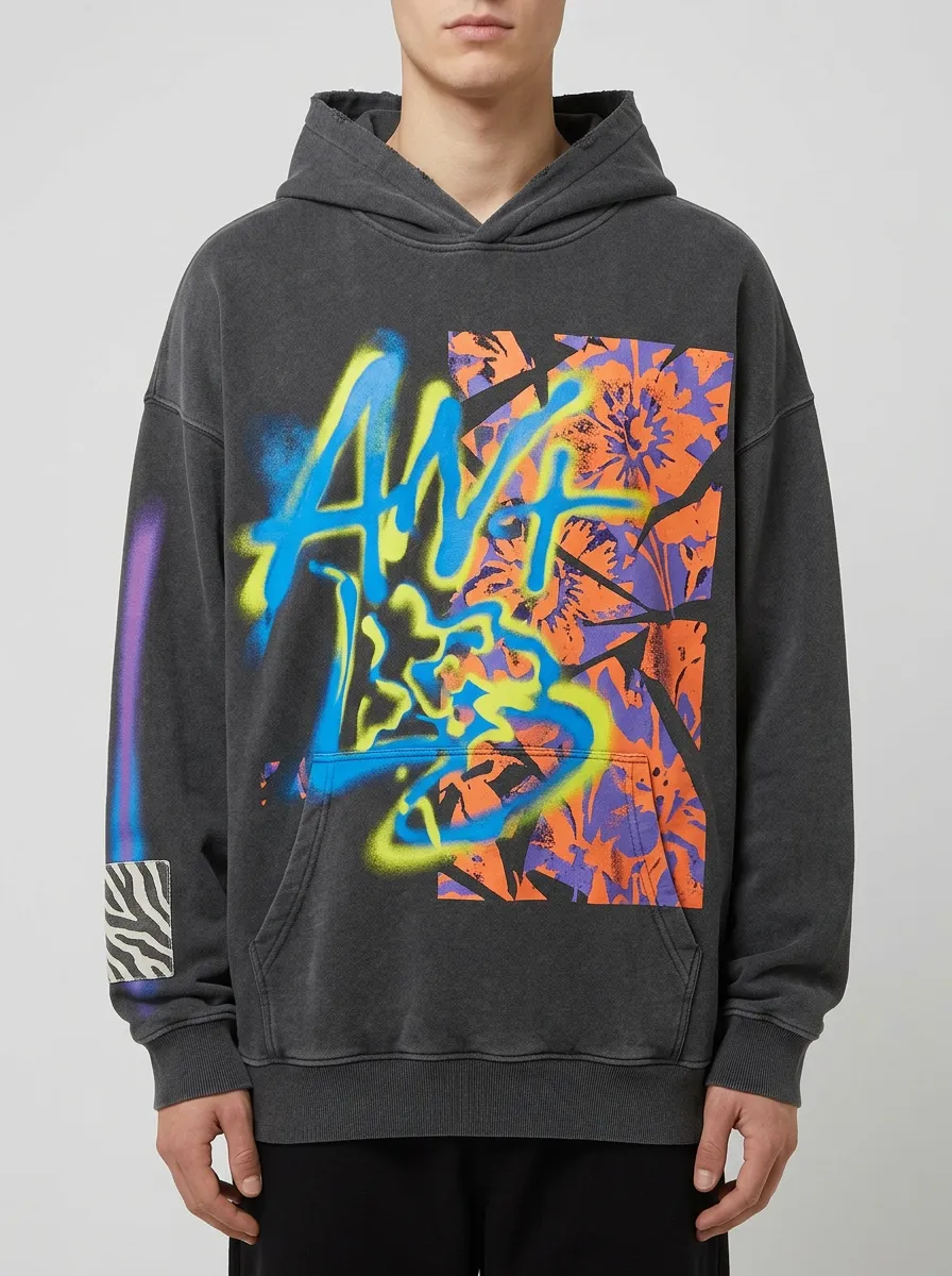 Unisex Streetwear Graffiti Floral Graphic Fusion Hoodie