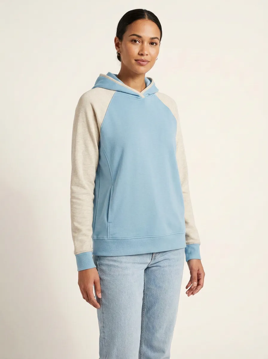 Women's Raglan Colorblock Contrast-Trim Side-Pocket Hoodie