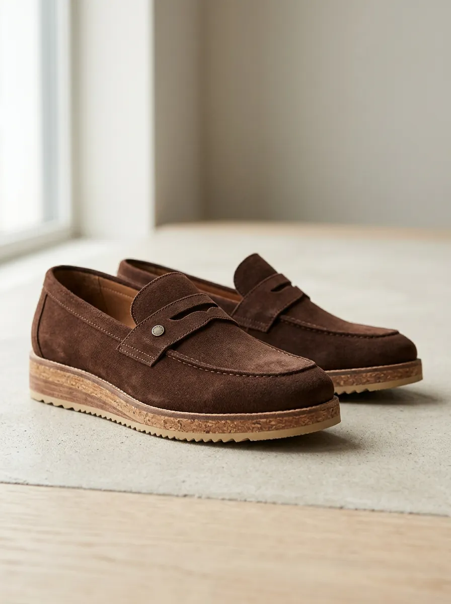 Women's Rugged Penny Suede Wood Sole Loafers