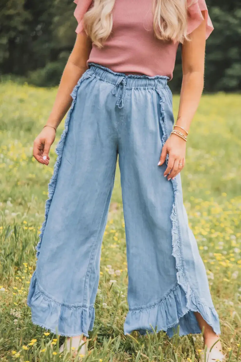 Versatile Wide Leg Raw Hem Denim Jeans