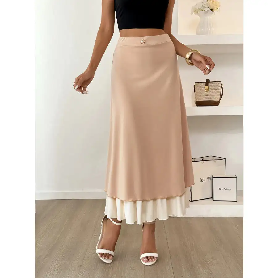 Layered Midi Skirt with Contrast Hem Detail