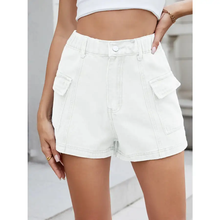Everyday High Waist Pocketed Cargo Denim Shorts