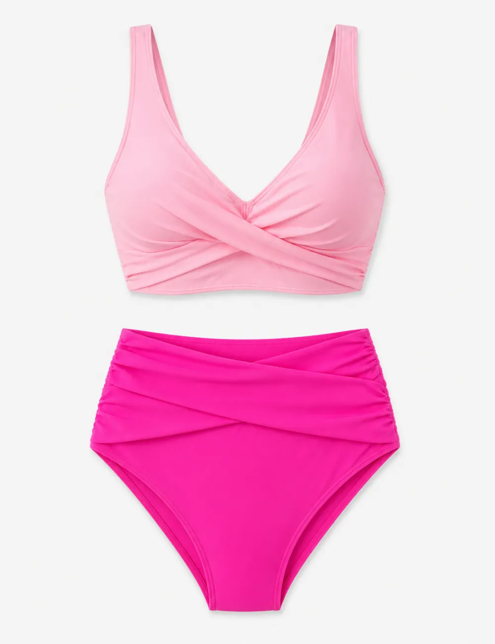 Twist Front V Neck High Waisted Bikini Set