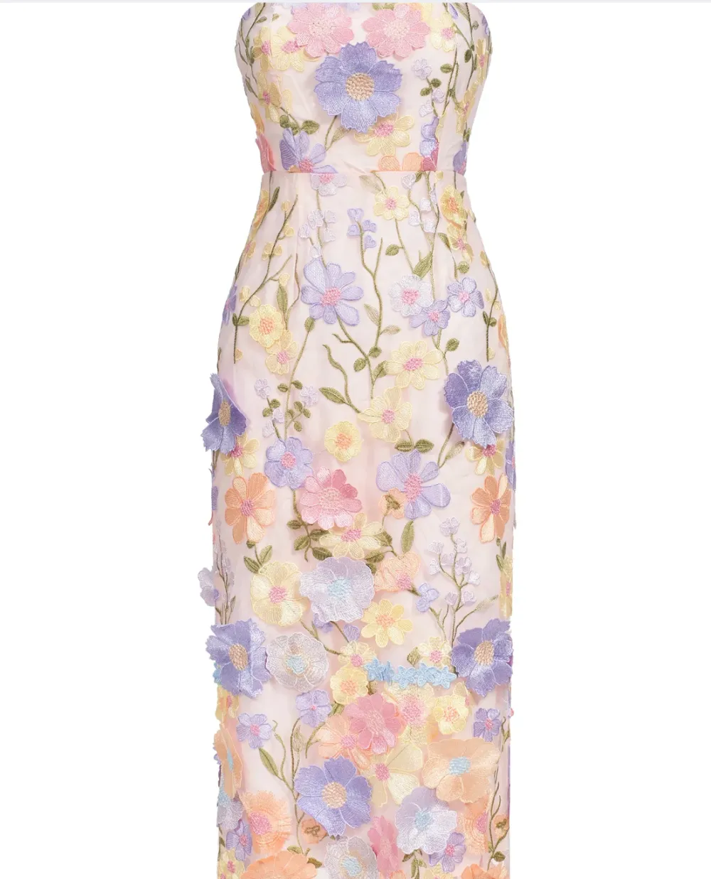 Strapless Embroidery Midi Dress
