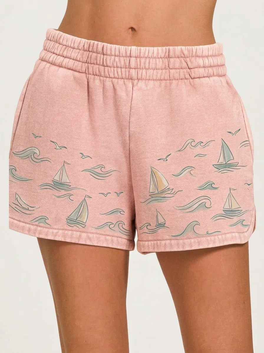 Women's Nautical Ocean Lover Sailboat Printed Shorts
