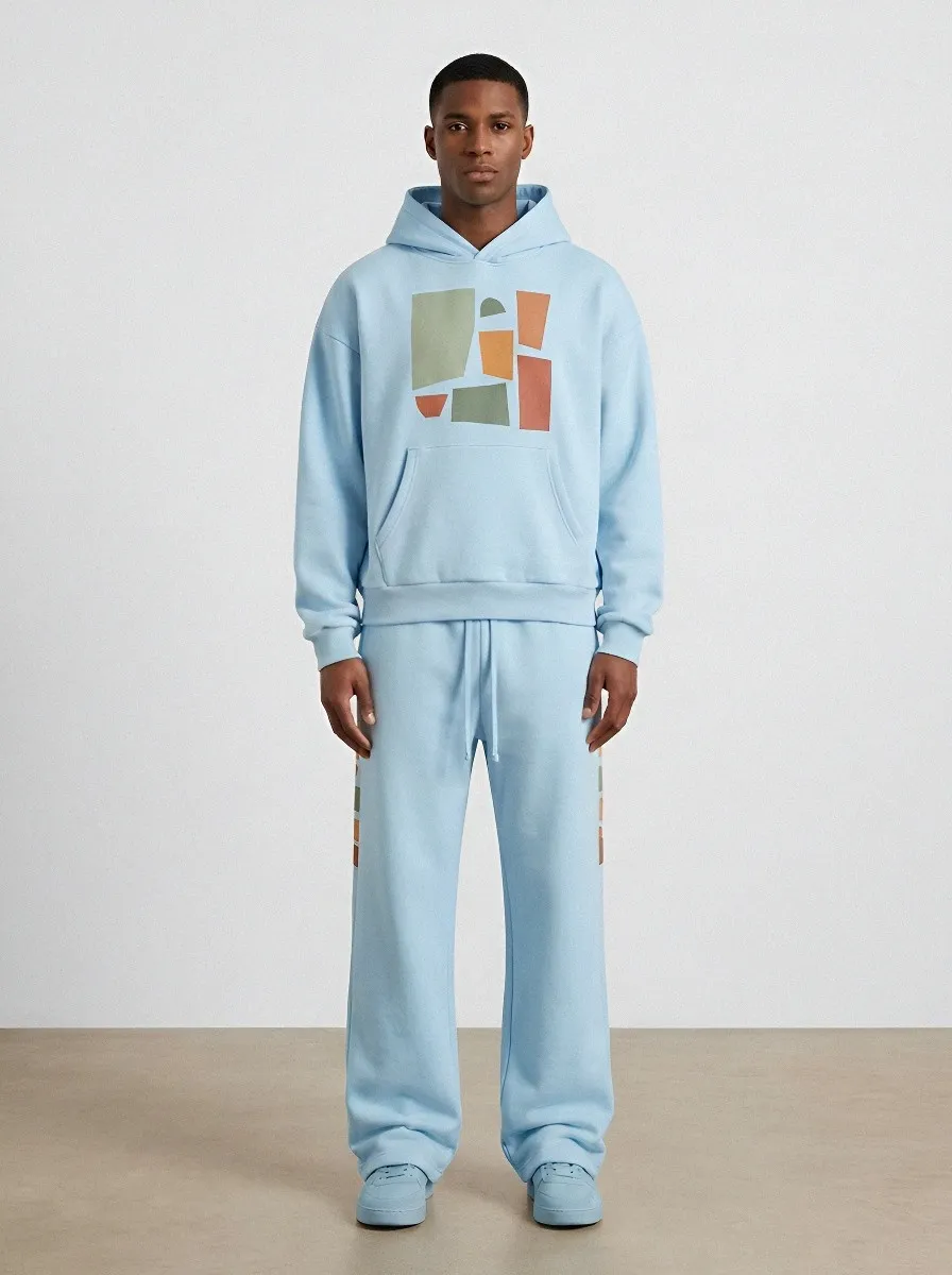 Men's Minimalist Abstract Geometric Printed Hoodie Sweatpants Set