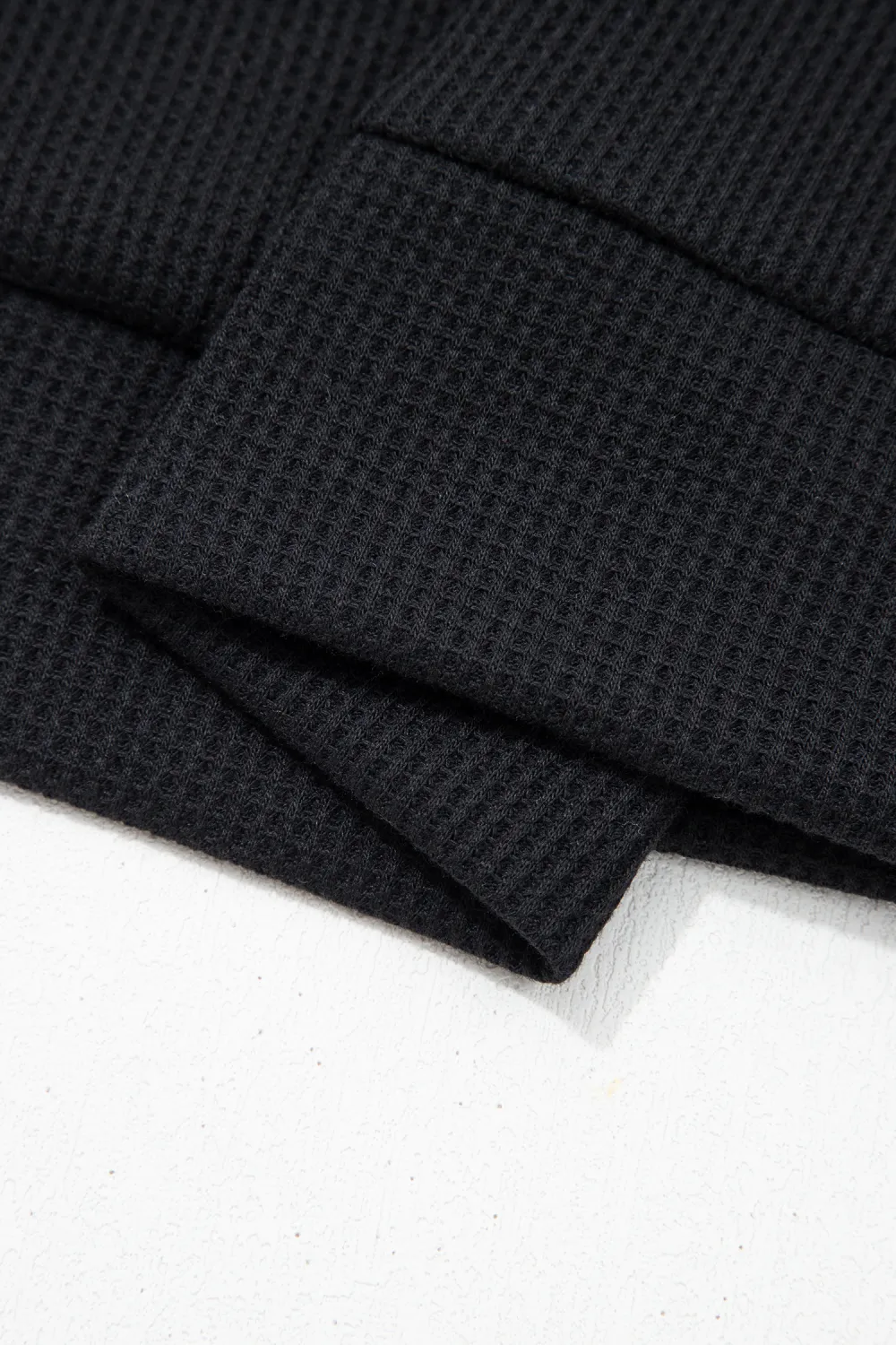 Black Waffle Knit Denim Contrast Top