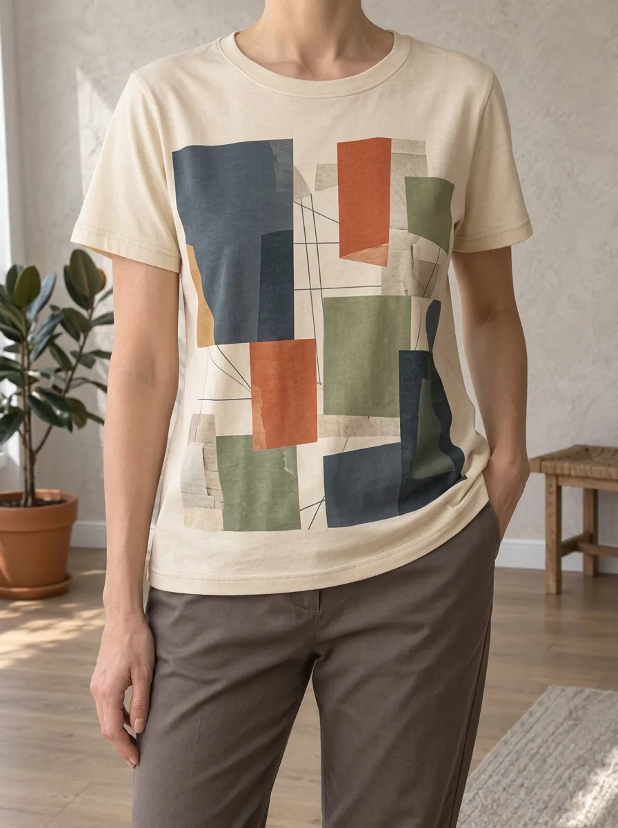 Women's Abstract Geometric Art Rhythmic Crew Neck T-Shirt